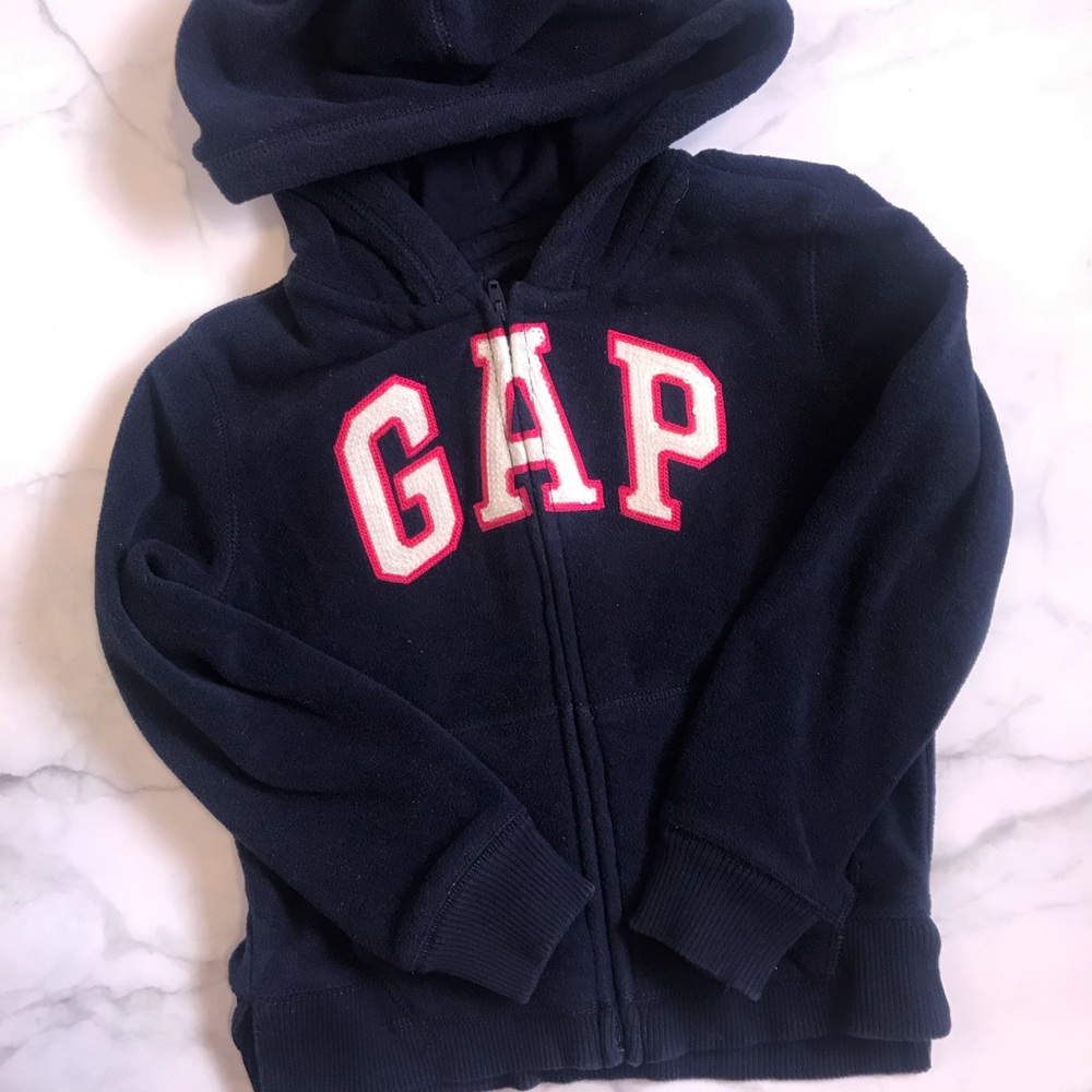 GAP fleece hoodie - red, navy and white 4/5 girl
